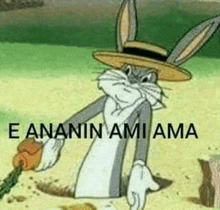bugs bunny is wearing a hat and holding a carrot with the words e ananin ami ama below him