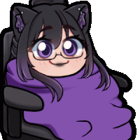 a cartoon of a girl wrapped in a purple cloth