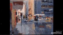 a painting of a city street is being made in animotica