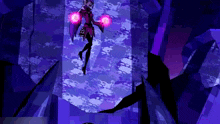 a cartoon character is flying through the air while holding a pink object