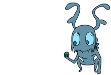 a cartoon drawing of an ant and a green ball with the number 26 on it