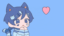 a drawing of a girl with a cat ear and a fish on her head