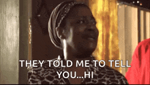 a woman in a turban is talking to someone and they told me to tell you hi