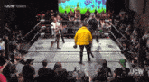 a wrestling ring with jcw written on the bottom right