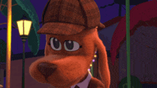 a cartoon dog wearing a hat and tie is dancing