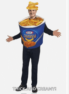 a man in a kraft macaroni cheese costume