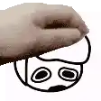 a hand is holding a drawing of a man with a mustache and glasses .