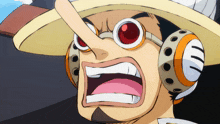 a cartoon character with a long nose wearing headphones and a hat