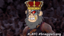 a cartoon of a monkey wearing a crown and a cleveland cavaliers uniform