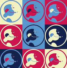 a set of circles with a person smoking a cigarette