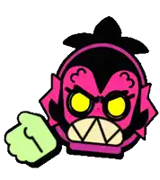 a cartoon character with a green fist is holding a pink object .