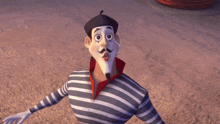 a cartoon character wearing a beret and striped shirt