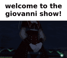 a girl in a red dress with the words welcome to the giovanni show