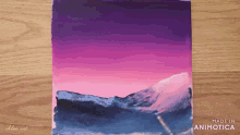 a painting of a sunset with mountains is made in animatica