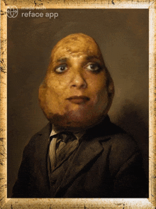 a portrait of a man with a potato head is made with reface app
