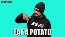 a man wearing a black hoodie that says svu on it