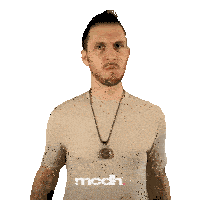 a man in a tan shirt with the word mcdh on the bottom right