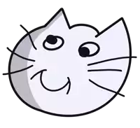 a black and white drawing of a cat 's face with a smile on its face