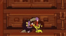 a video game character is fighting another character in a room .