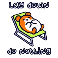 a cartoon of a hamster laying in a chair with the words lay down do nothing below it