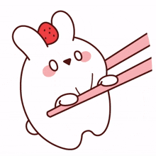 white rabbit red cheek chopsticks play