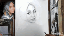 a drawing of a woman 's face is being made by animatica