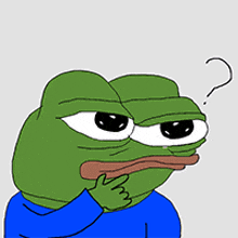 a green frog with a blue shirt and a question mark on its head .