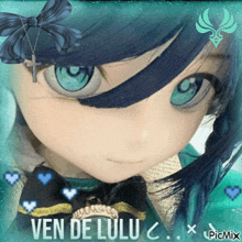 a picture of a doll with blue hair and the words ven de lulu