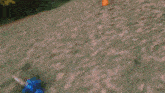 a robot with a purple and orange costume is fighting another robot