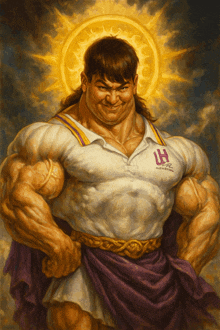 a painting of a man wearing a shirt that says uh