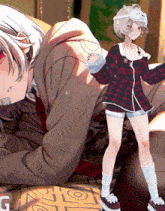 a girl in a plaid shirt is standing next to a man