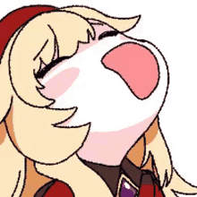 a cartoon of a girl with her mouth open and her eyes closed .