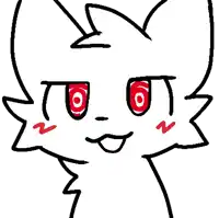 a drawing of a white cat with red eyes and a n on its cheek