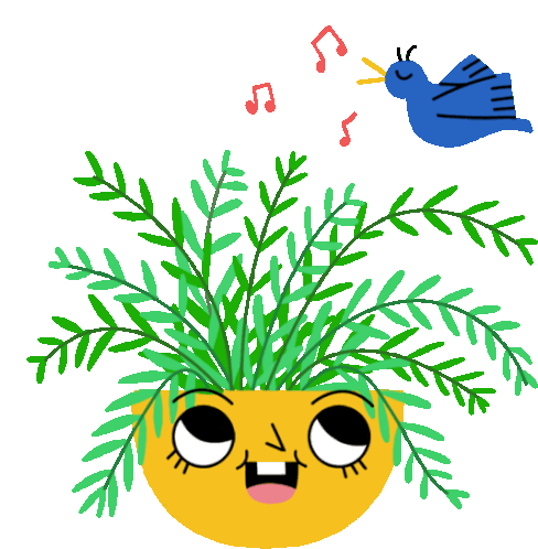 Happy Fern Enjoys Singing Bird Sticker - Flora Friends Bird Music Stickers