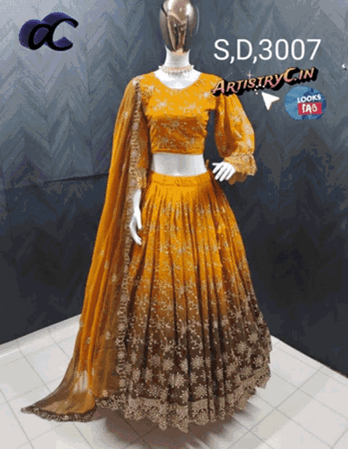 Mustard Yellow Coloured Faux Georgette Thread & Sequence Embroidery Wo –  Royskart