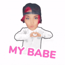 a sticker of a girl holding a pink heart with the words my babe written below her