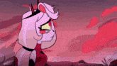 a cartoon character with a crown on her head is standing in a field