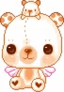 a pixel art of a teddy bear with a mouse on top of it .