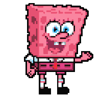 a pixel art drawing of spongebob wearing pink shorts
