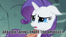 rarity from my little pony is crying and says " are you saving that i too am ugly ? "