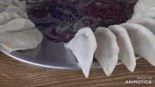 a bunch of dumplings on a plate that says made in animatica on the bottom