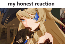 a picture of a girl with the words my honest reaction below her