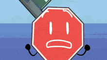 a cartoon stop sign with a sad face on it