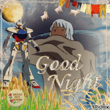 a picture of a robot that says good night on it