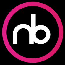 a white letter nb in a pink circle