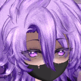 a girl with purple hair is wearing a black face mask