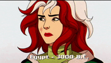 a cartoon of a woman with red hair and the words egypt 3000 b.c.