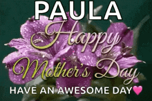 a happy mother 's day greeting card with purple flowers .