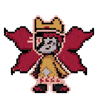 a pixel art of a person wearing a crown and red wings