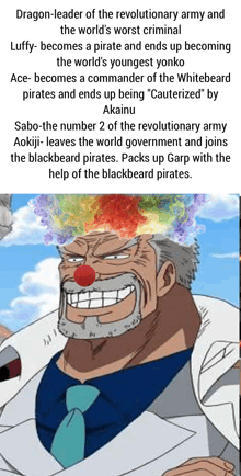 dragon-leader of the revolutionary army and luffy- becomes a pirate and ends up becoming